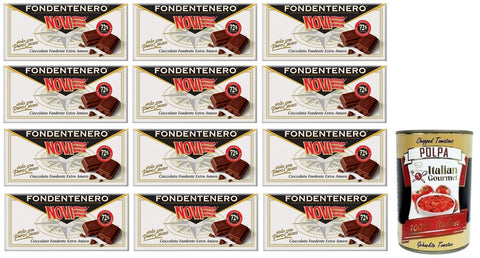 12x Novi Fondentenero,Intensive Extra Dark Chocolate,72% Cocoa,100g + Italian Gourmet Polpa di Pomodoro 400g Tin