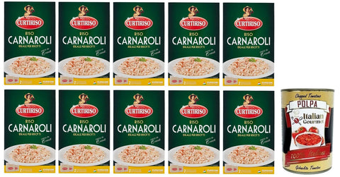 10 x Curtiriso Riso Carnaroli, 100% Italian Rice, Ideal for Risottos, Cooking Time 15 Minutes, Pack of 1 kg + Italian Gourmet Polpa di Pomodoro 400 g Tin