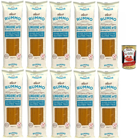 Rummo Pasta Noodles Gluten Free Linguin, Bronze Drawn Glutein-Free, Perfect for People with Celiac Disease or Gluten Intolerance, 10 x 400 g + Italian Gourmet Polpa 400 g