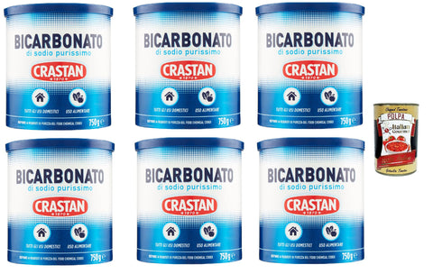 Crastan Bicarbonato di sodio purissimo pure sodium bicarbonate for home use and food 6 x 750 g + Italian Gourmet polpa 400 g