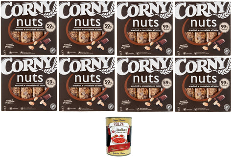 Corny Nuts Bar with Cereals, Peanuts and Milk Chocolate, No Palm Oil, Fibre Source 8 x 96 g + Italian Gourmet Polpa 400 g