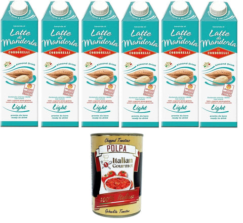 Condorelli Bevanda di Mandorla Light Light Almond Drink, Refreshing Almond Drink, Soft Drink 6 x 1 Litre + Italian Gourmet Polpa 400 g