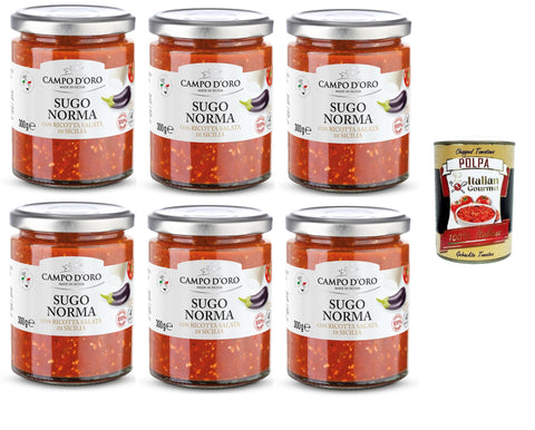 Campo D'Oro Sugo alla Norma con Ricotta Salata Siciliana Norma Sauce with Sicilian Salted Ricotta 6 x 300 g + Italian Gourmet Polpa 400 g