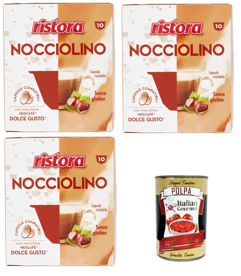 Ristora Nocciolino Capsule Compatibili Nocciolino Compatible Capsules Gluten Free 3 x 140 g + Italian Gourmet Polpa 400 g