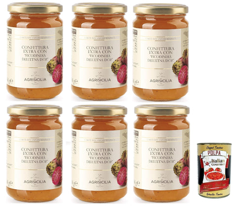 Agrisicilia Extra Jam with "Figs of India of Etna D.O.P." With High-Quality Fruit and Craft Processing, Ideal Glass for Breakfast and Snack, 6 x 360 g + Italian Gourmet Polpa 400 g