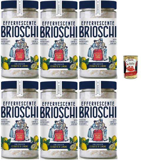 Brioschi Digestivo, Refreshing and Thirsty Digestion, Lime Refreshing Digestive Dissolving with Lemon Flavour 6 x 200 g + Italian Gourmet Polpa 400 g