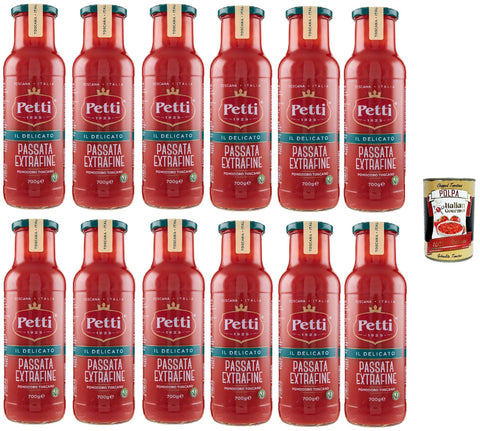 Petti il Delicato, Passata Extrafine, Tomato Paste Tomato Sauce 100% Italian 12 x 700 g + Italian Gourmet Polpa 400 g