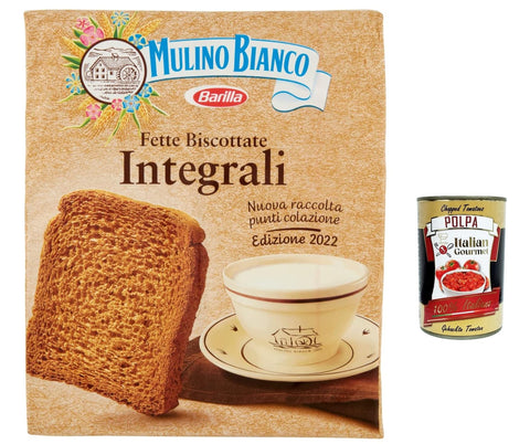 6 x Mulino Bianco fats biscottate Le Integrali 315 g whole grain rusk biscuits + Italian gourmet polpa 400 g