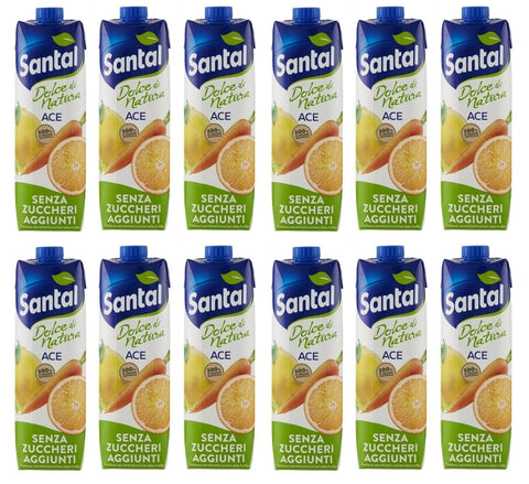 12 x Parmalat Santal Succo di Frutta Ace Dolce di Natura Zero Zuccheri Aggiunti Flavour Orange, Carrot and Lemon Fruit Juice Zero Added Sugar Refreshing Soft Drink Tetrapack 1000 ml
