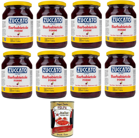 Zuccato Barbabietole Beetroot in Sweet Sour Marinade with Wine Vinegar - Flavoured, 8 x 330 g Glass - Italian Specialty + Italian Gourmet Polpa