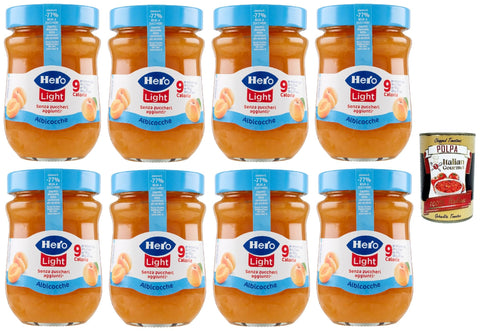 Hero Light Light Apricot, Jam, 8 Jars with 280 g, Jam and Additional Jam, High-Quality Fruits, No Preservatives and No Dyes + Italian Gourmet Polpa 400 g