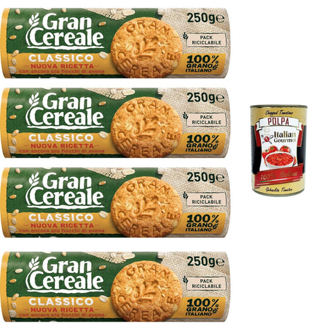 GranCereale Classico Biscuits 4 x 250 g | Whole Grain Biscuits with Extra Oatmeal - Crispy, High-Fibre, Recyclable Pack, 100% Italian Grains + Italian Gourmet Polpa