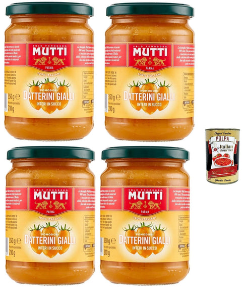 Mutti Datterini Gialli Tomato Sauce, Whole Yellow Tomatoes in Juice, 4 x 350 g, with Italian Gourmet Polpa 400 g