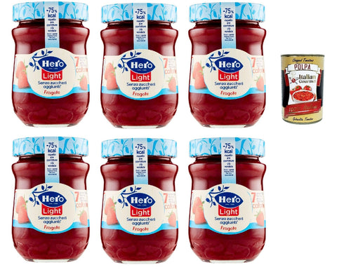 Hero Light Jam Light Spreads Strawberries, Extra Jam and Jam with High-Quality Fruits, No Added Sugar and Very Low Calories 6 x 280 g + Italian Gourmet Polpa 400 g