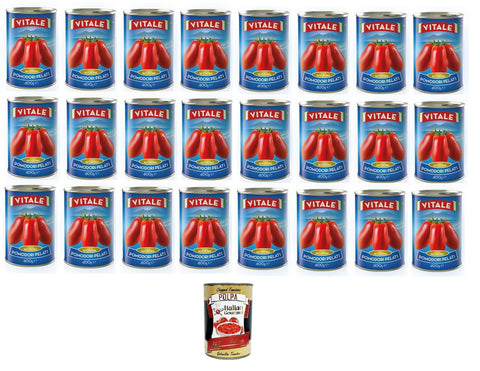 Vitale Pomodori Pelati Peeled Tomatoes 24 x 400 g + Italian Gourmet Polpa 400 g