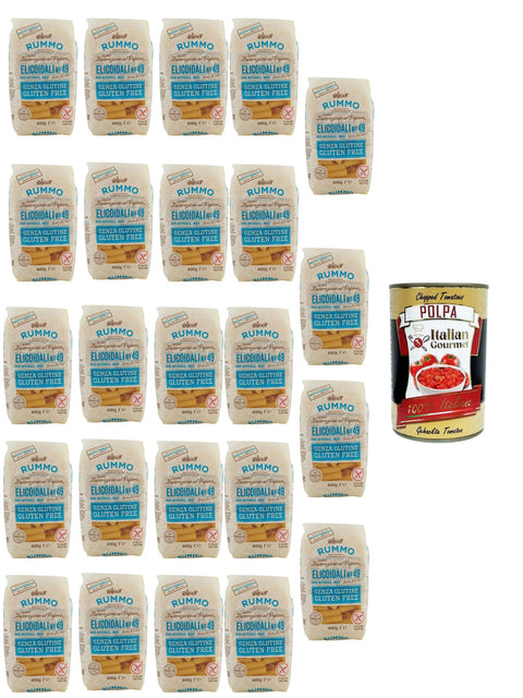 Rummo Elicoidali No.49 Gluten-Free Pasta from Whole Grain Rice & Corn, 24 x 400 g, Bronze Die, Italian Quality, Bite-Resistant & Sauce Binding + Italian Gourmet Polpa