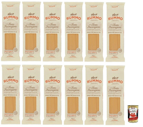Rummo Spaghettoni Grossi N°220 Pasta Lenta Lavorazione Pasta Made of Durum Wheat Semolina Bronze Drawing 500 g + Italian Gourmet Polpa di Pomodoro 400 g Tin Pack of 12