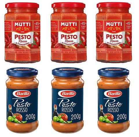 Modena IGP 190G 3 x Mutti Pesto Rosso Pomodori Rossi Glass 180 g + 3 x Barilla Pesto Rosso Red with Balsamic Vinegar