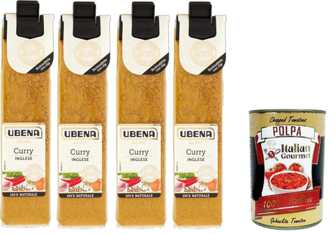 Ubena Curry Inglese, English Curry, Medium Sharp and Sweet Flavour, Spice Mix for Seasoning Rice Dishes, Fish, Poultry, 30 g Clip Bag Format + Italian Gourmet Polpa 400 g