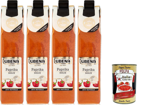 Ubena Paprika Dolce, Paprika Elegant Sweet, Spice for Sauces, Hard Cheese and Vegetables, 4 x 25 g Bag in Clip Format + Italian Gourmet Polpa 400 g