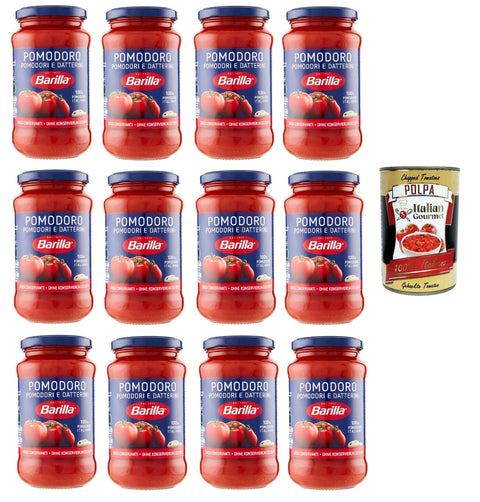 12 x Barilla Sugo Pomodoro e Datterini, Sauce with 100% Italian Tomatoes, Sauce for Pasta, 400 g + Italian Gourmet Polpa 400 g
