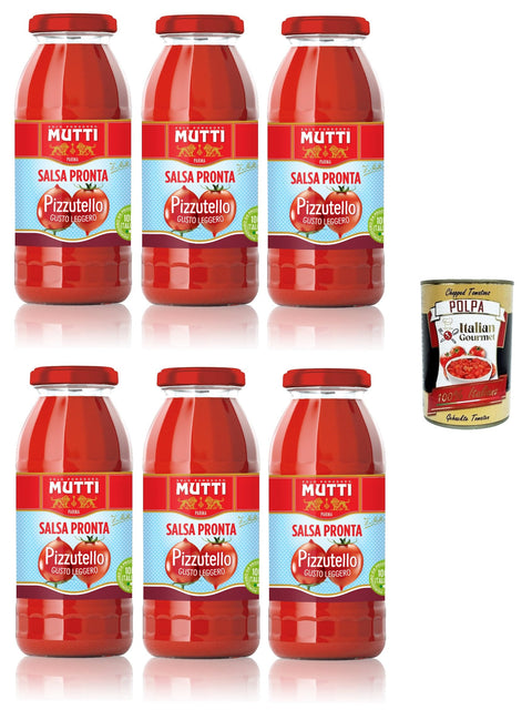 Mutti Salsa Pronta Pomodoro Pizzutello Tomato Sauce 100% Italian Wuth Pizzzutello Tomatoes 6 x 300 g + Italian Gourmet Polpa 400 g