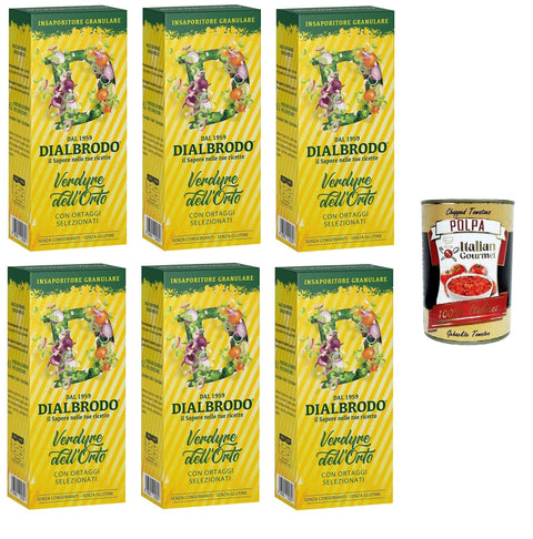 Dialbrodo Insaporitore Granular Verdure dell'Orto Granulate Spice for Garden Vegetables 6 x 250 g + Italian Gourmet Polpa 400 g