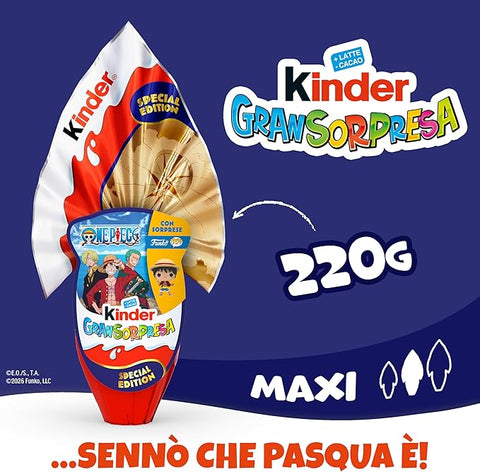 3x Kinder GranSorpresa Maxi One Piece Funko Pop One Piece Surprise Finest Milk Chocolate Easter Egg 220g