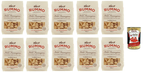 Rummo Le Leggendarie Calamarata No. 141 Pasta Lenta Lavorazione Pasta Made of Durum Wheat Semolina Bronze Drawing 10x 500g + Italian Gourmet Polpa 400g