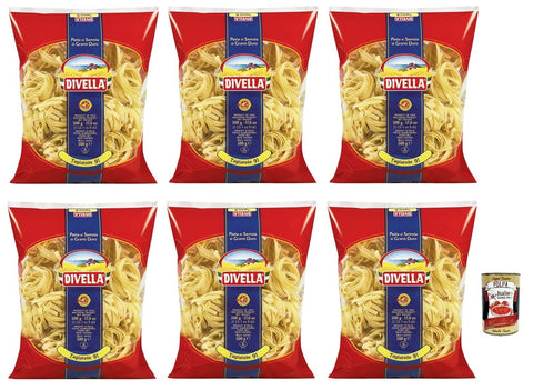 6 x Divella Tagliatelle N°91 Durum Wheat Semolina Pasta Italian Noodles 500 g Pack + Italian Gourmet Polpa di Pomodoro 400 g Tin