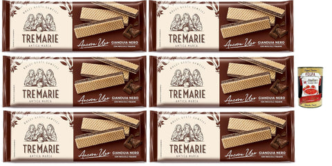 Tre Marie Ancora Uno Wafer Gianduia Nero with Gianduja Cream Product Received from Piedmont Hazelnut IGP 6x 175g + Italian Gourmet Polpa 400g