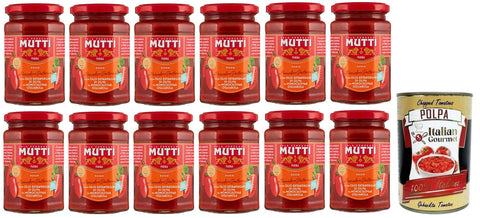 12 x Mutti Sugo Con Pomodoro Datterino, Sauce with Datterino Tomatoes and Extra Virgin Olive Oil, Italian Tomato Sauce 280 g + Italian Gourmet Polpa di Pomodoro 400 g Tin