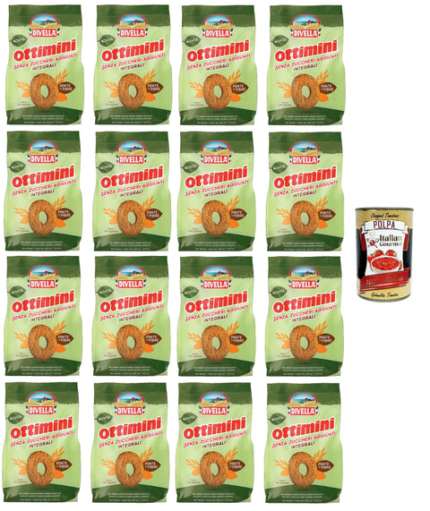 Divella Ottimini integrali senza zuccheri aggiunti cookies whole grain without added sugar 16 x 400 g + Italian gourmet polpa 400 g