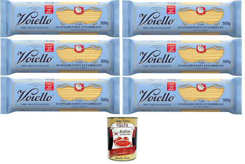 Voiello Lo Spaghettone Innamorato No. 108 - 100% Italian Durum Wheat, Bronze-Coated, Ideal Boiling Resistance - 6 x 500 g + Italian Gourmet Polpa