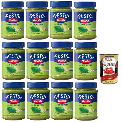 12 x Pesto alla Genovese 190 g, Gluten-Free Italian Pasta Sauce with 100% Italian Basil from Sustainable Agriculture and Parmigiano Reggiano + Italian Gourmet Polpa 400 g