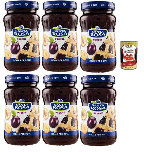 Santa Rosa, Confettura di Prugne, Plum Jam Spread, Plum Jam, Ideal for Desserts and Cakes, 6 x 600 g + Italian Gourmet Polpa 400 g