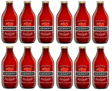 Agromonte Salsa Pronta di Pomodoro Datterino Ready Datterino Tomato Sauce Tomato Sauce Tomato Puree Glass Bottle 330 g Pack of 12