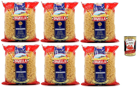 Divella Pasta 100% Italian Margheritine 60, Durum Wheat Semolina Pasta, Cooking 7 Minutes 6 x 500 g + Italian Gourmet Polpa 400 g