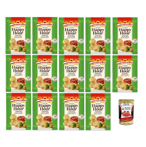 Panealba Happy Hour Pomodoro e Olive Verdi 50 g, Crostini with Tomatoes and Green Olives 14 x 50 g + Italian Gourmet Polpa 400 g