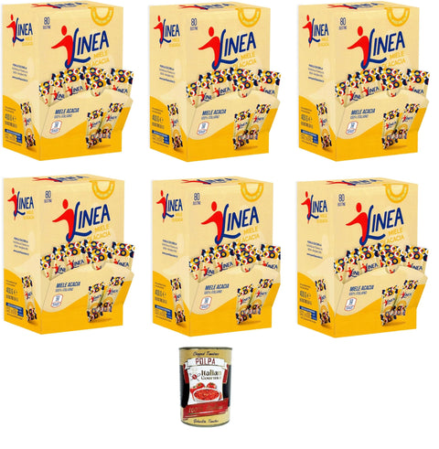 Linea Miele di Acacia Acacia Honey, 80 Practical Single Dose Bags of 5 g (Restaurant, Catering, Maxi Format, Spices) 6 x 400 g + Italian Gourmet Polpa 400 g