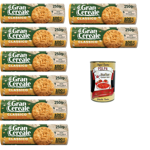 GranCereale Classico Biscuits 8 x 250 g | Whole Grain Biscuits with Extra Oatmeal - Crispy, High-Fibre, No Palm Oil, Recyclable Pack, 100% Italian Cereals + Italian Gourmet Polpa