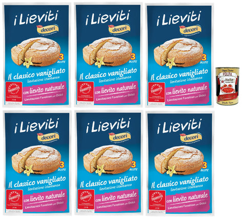 Lo Conte, Decori' Lievito Vanigliato per Dolci - Vanilla Yeast for Desserts - 6x 54g (3x Bags of 18g) + Italian Gourmet Polpa 400g