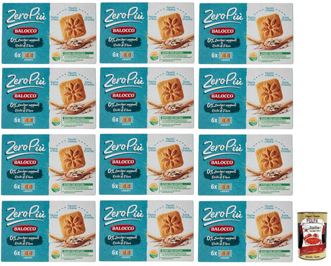 12 x Balocco Zero Più Biscotti without added sugar, biscuits with rice flour, oatmeal and extra crunchy, pack of 230 g + Italian Gourmet Polpa di Pomodoro 400 g tin