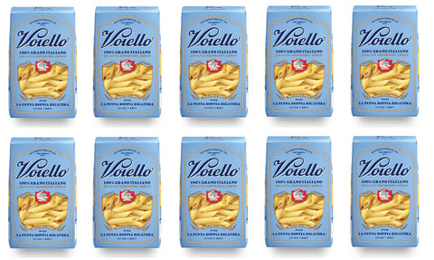 Voiello La Penna Doppia Rigatura n°152 Pasta 100% Italian Wheat 500 g Pasta Made of Durum Wheat Semolina Bronze Drawing Pack of 10