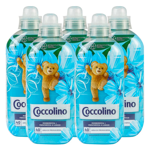 5 x Coccolino Spring Air Fabric Softener Concentrate Softness and Freshness for Long 200 Washes Total - 5 Bottles of 1 Litre Each