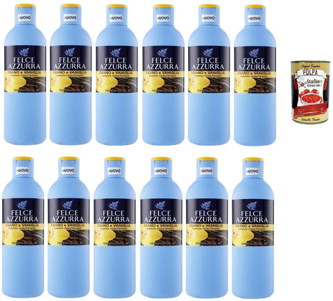 Paglieri Felce Azzurra Bagnodoccia Ebano e Vaniglia, Ebony and Vanilla Body Wash, Shower Gel 12 x 650 ml + Italian Gourmet Polpa 400 g