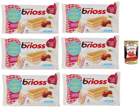 Ferrero Brioss Cherry & Cereals 6 x 280 g (60 Snack Cakes) - Soft Sponge Cake with Cherry Jam, Individually Wrapped, No Palm Oil, Breakfast & Break + Italian Gourmet Polpa