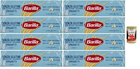 Barilla Gluten Free Spaghetti - 8 x 400 g (3.2 kg) | Corn & Whole Grain Rice, al Dente in 11 Minutes, Vegan & Gluten Free - Italian Pasta for Any Sauce + Italian Gourmet Polpa