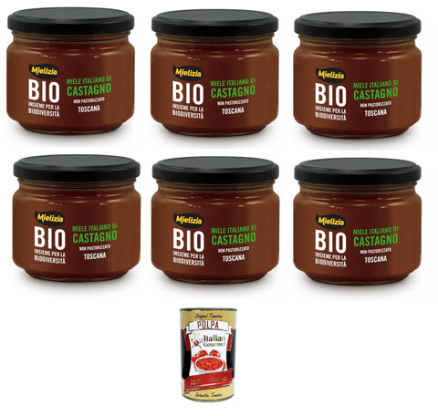 Mielizia Miele Italiano di Castagno Non Pastorizzato Unpasteurised Italian Chestnut Honey 6 x 300 g + Italian Gourmet Polpa 400 g
