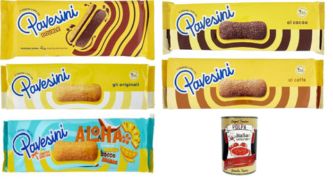 Pavesi Pavesini Test Pack, Snack Croccante Classico, Cioccolato, Coffee, Double Aloha Crispy Snack with Dark Chocolate, Light Snack, 5 Pieces + Italian Gourmet Polpa 400 g